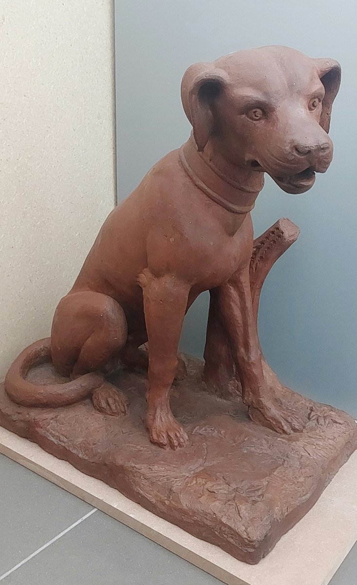 Sculpture du XVIIIe Siècle en Terre Cuite Patinée – Chien de Chasse-photo-2