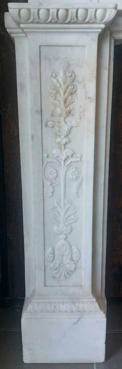 Cheminée en marbre blanc de Carrare – XIXe siècle-photo-2