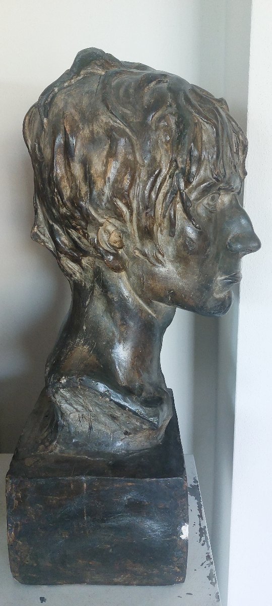 Patinated Plaster Bust Of A Man Signed Regosa – 20th Century-photo-4