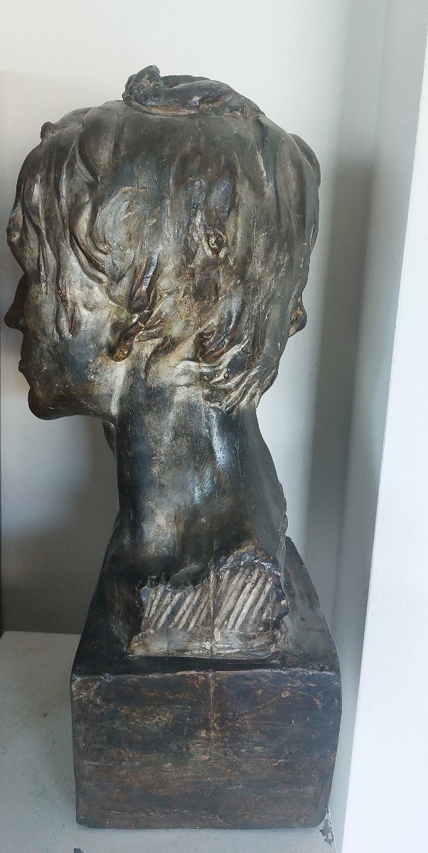 Patinated Plaster Bust Of A Man Signed Regosa – 20th Century-photo-1