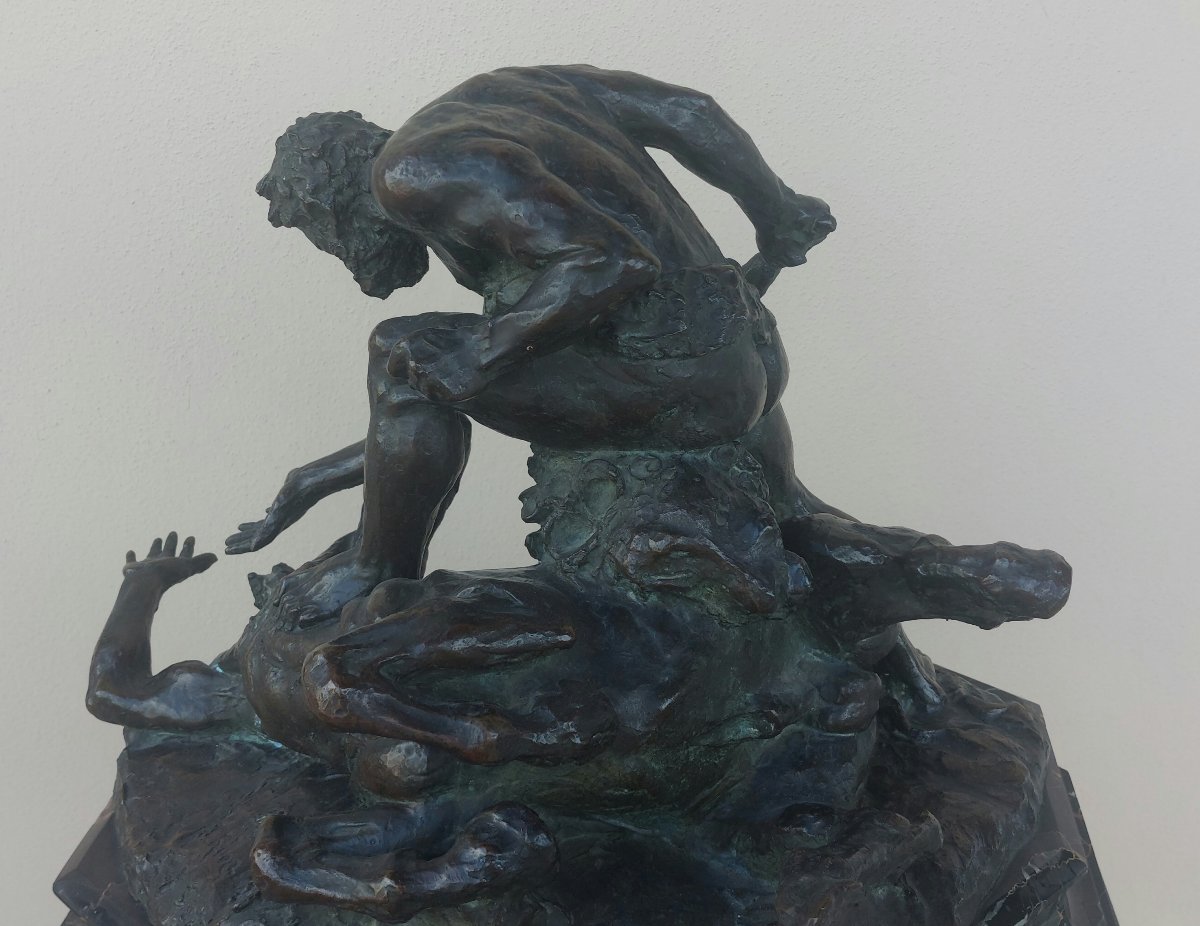 Hercules And The Centaur – Bronze By Augusto Rivalta (1895) On A Green Marble Column-photo-3