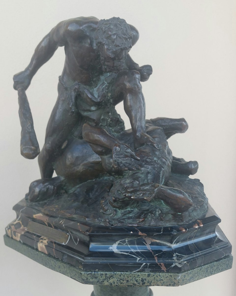 Hercules And The Centaur – Bronze By Augusto Rivalta (1895) On A Green Marble Column-photo-1