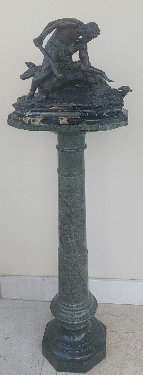 Hercules And The Centaur – Bronze By Augusto Rivalta (1895) On A Green Marble Column