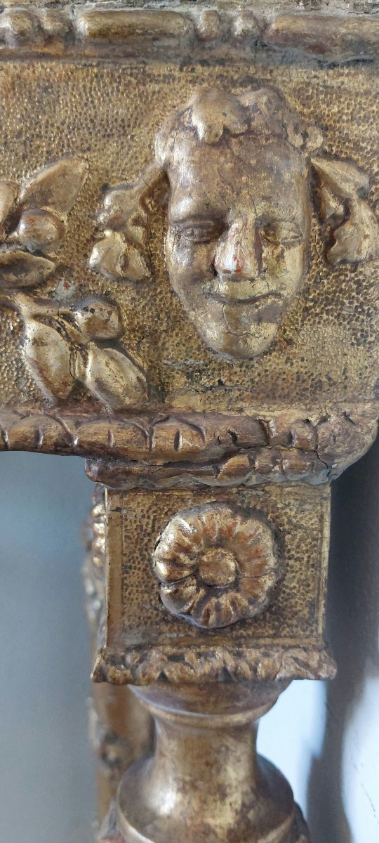 Louis XVI Giltwood Corner Console Table With Green Marble Top-photo-3