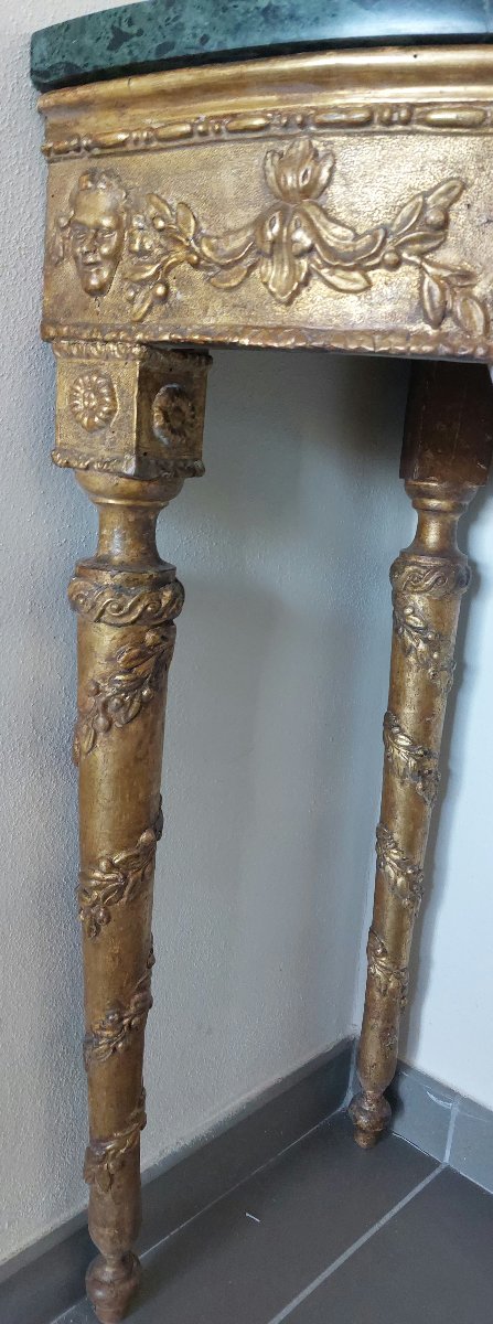 Louis XVI Giltwood Corner Console Table With Green Marble Top-photo-4