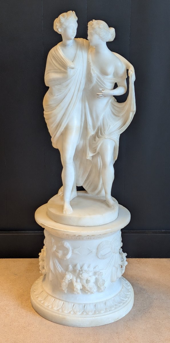Groupe sculpté in albâtre représentant Bacchus et Ariane - XIXe siècle