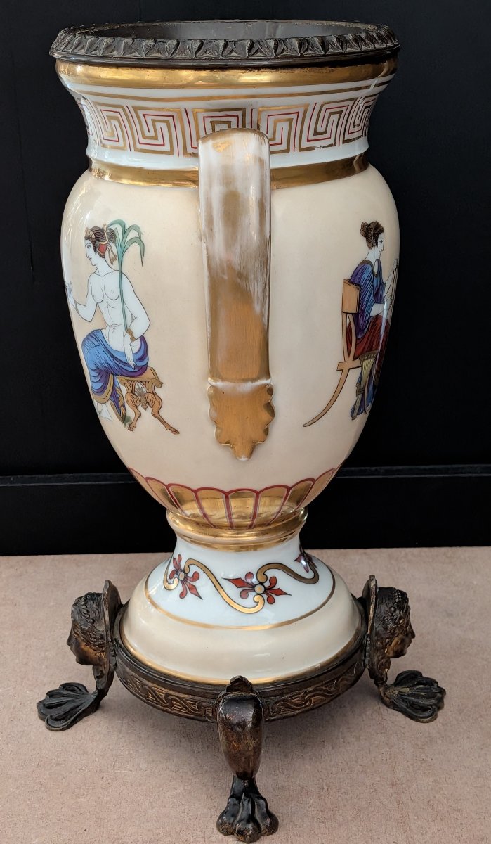 Pair Of Amphora-shaped Vases In Porcelain And Bronze – Neoclassical Style, 19th Century-photo-4