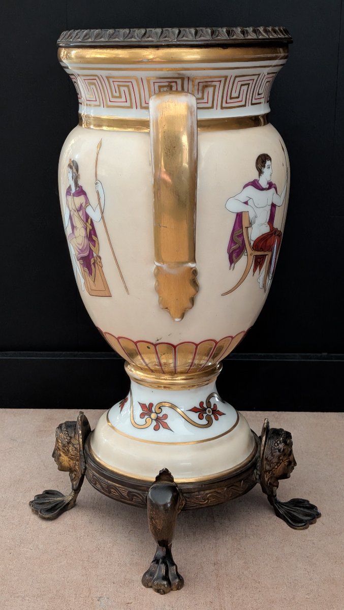 Pair Of Amphora-shaped Vases In Porcelain And Bronze – Neoclassical Style, 19th Century-photo-1