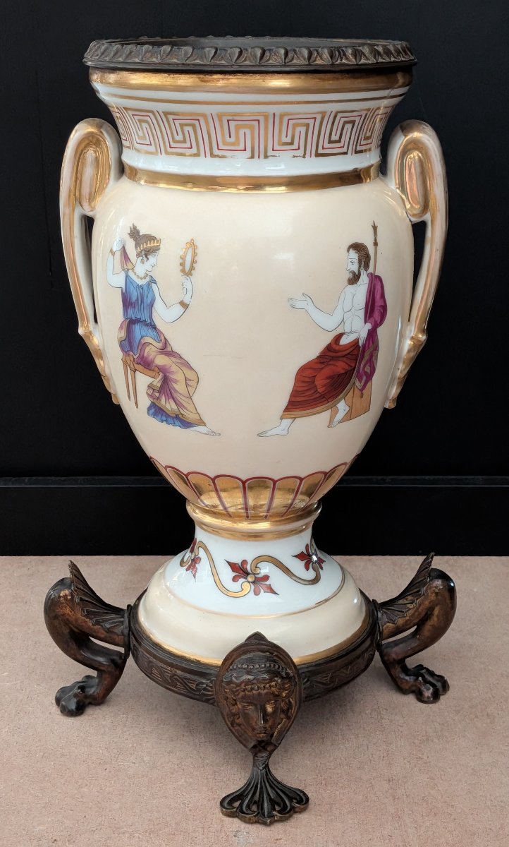 Pair Of Amphora-shaped Vases In Porcelain And Bronze – Neoclassical Style, 19th Century-photo-3