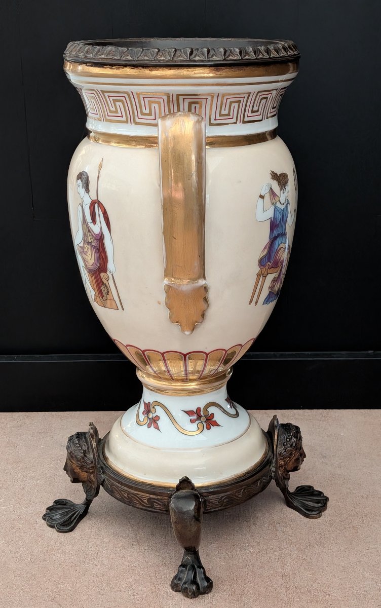 Pair Of Amphora-shaped Vases In Porcelain And Bronze – Neoclassical Style, 19th Century-photo-6