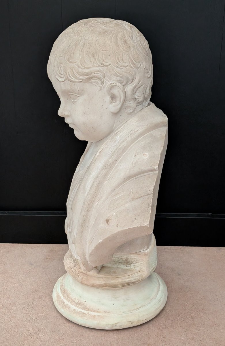 Buste en marbre blanc représentant Néron enfant, XVIIIe siècle-photo-1