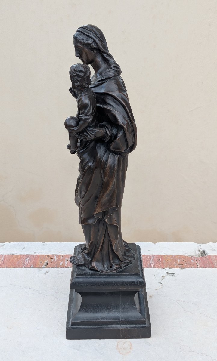 Patinated Bronze Sculpture "madonna And Child" – 19th Century-photo-2