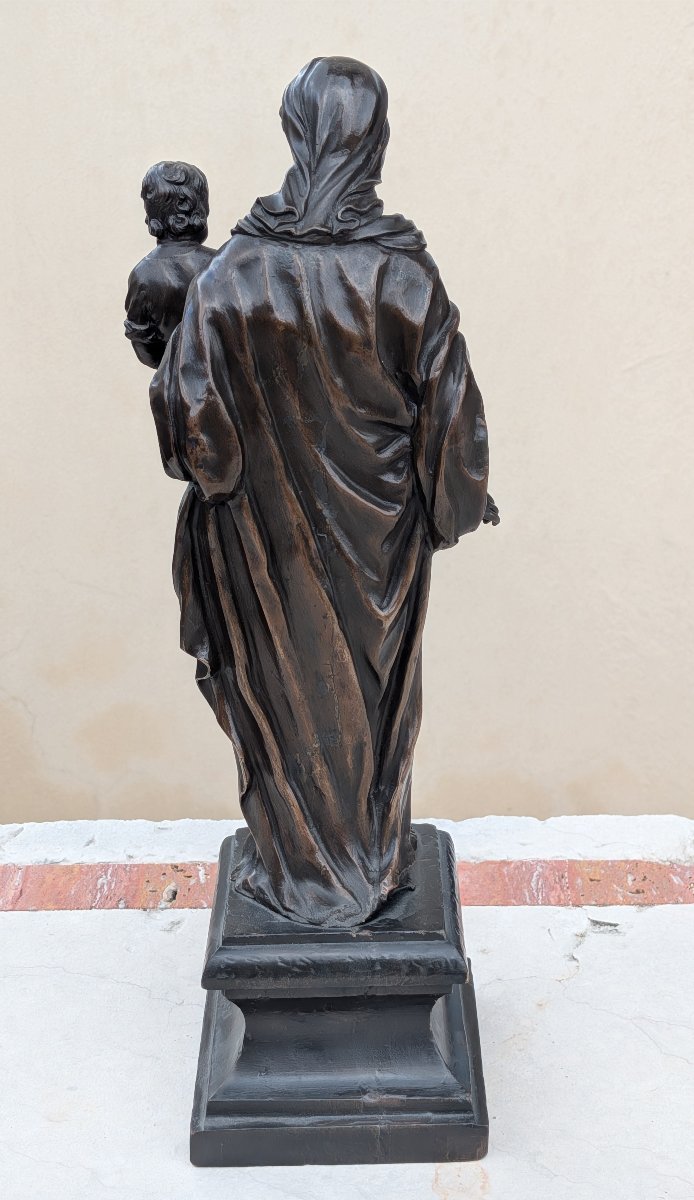 Patinated Bronze Sculpture "madonna And Child" – 19th Century-photo-3