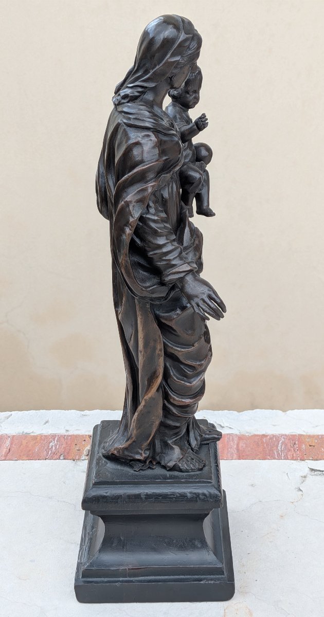 Patinated Bronze Sculpture "madonna And Child" – 19th Century-photo-4