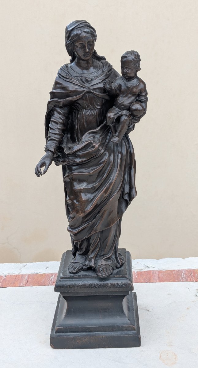 Patinated Bronze Sculpture "madonna And Child" – 19th Century