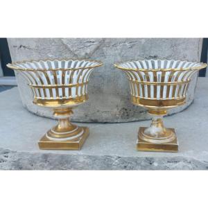 Pair Of Gilt Porcelain Epergnes – 19th Century
