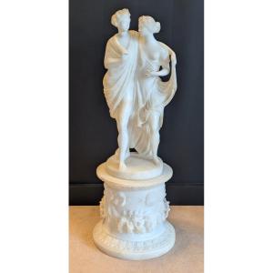 Groupe sculpté in albâtre représentant Bacchus et Ariane - XIXe siècle