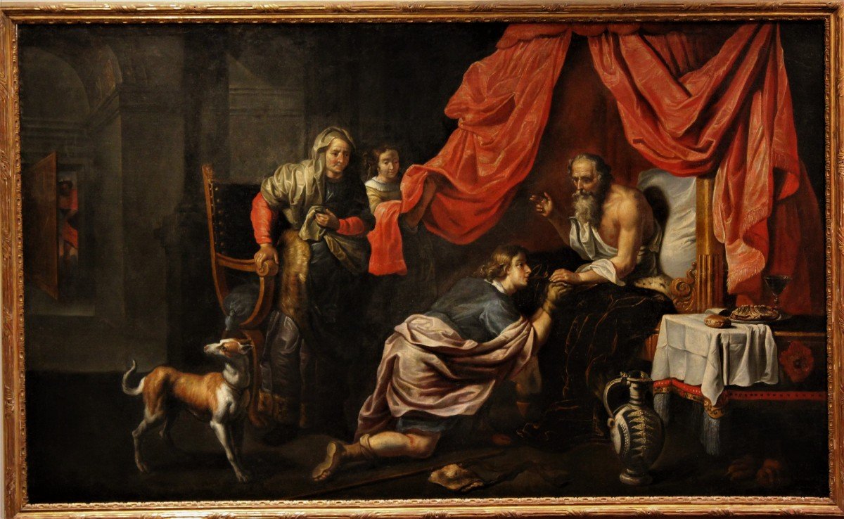 Willem Van Herp Att. 'isaac Blesses Jacob' Oil On Canvas 17th Century