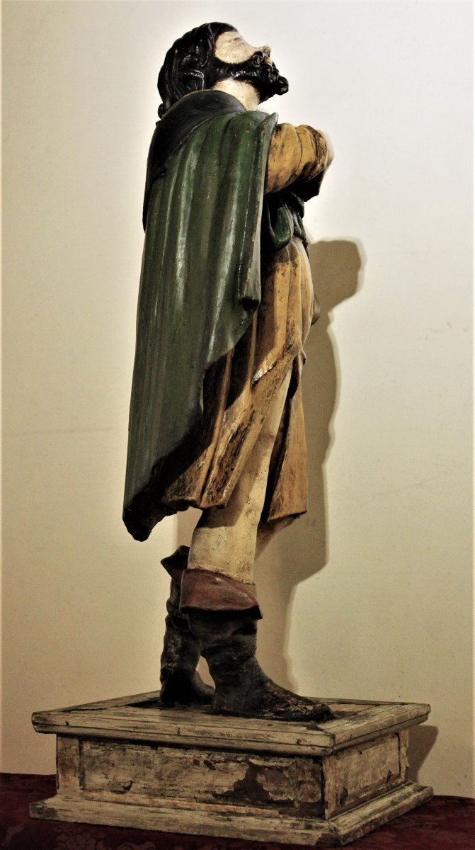 Polychrome Wooden Sculpture, St. Roch On Plinth.-photo-3