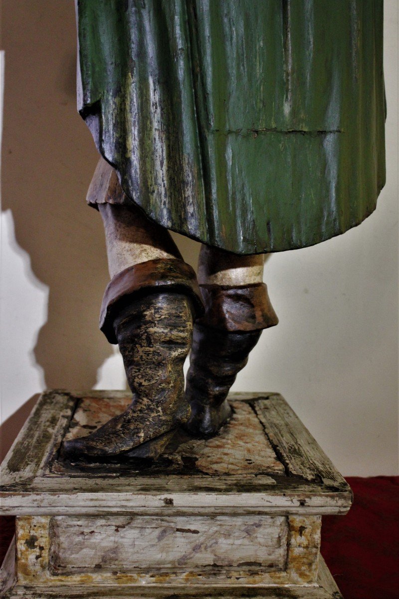 Polychrome Wooden Sculpture, St. Roch On Plinth.-photo-4