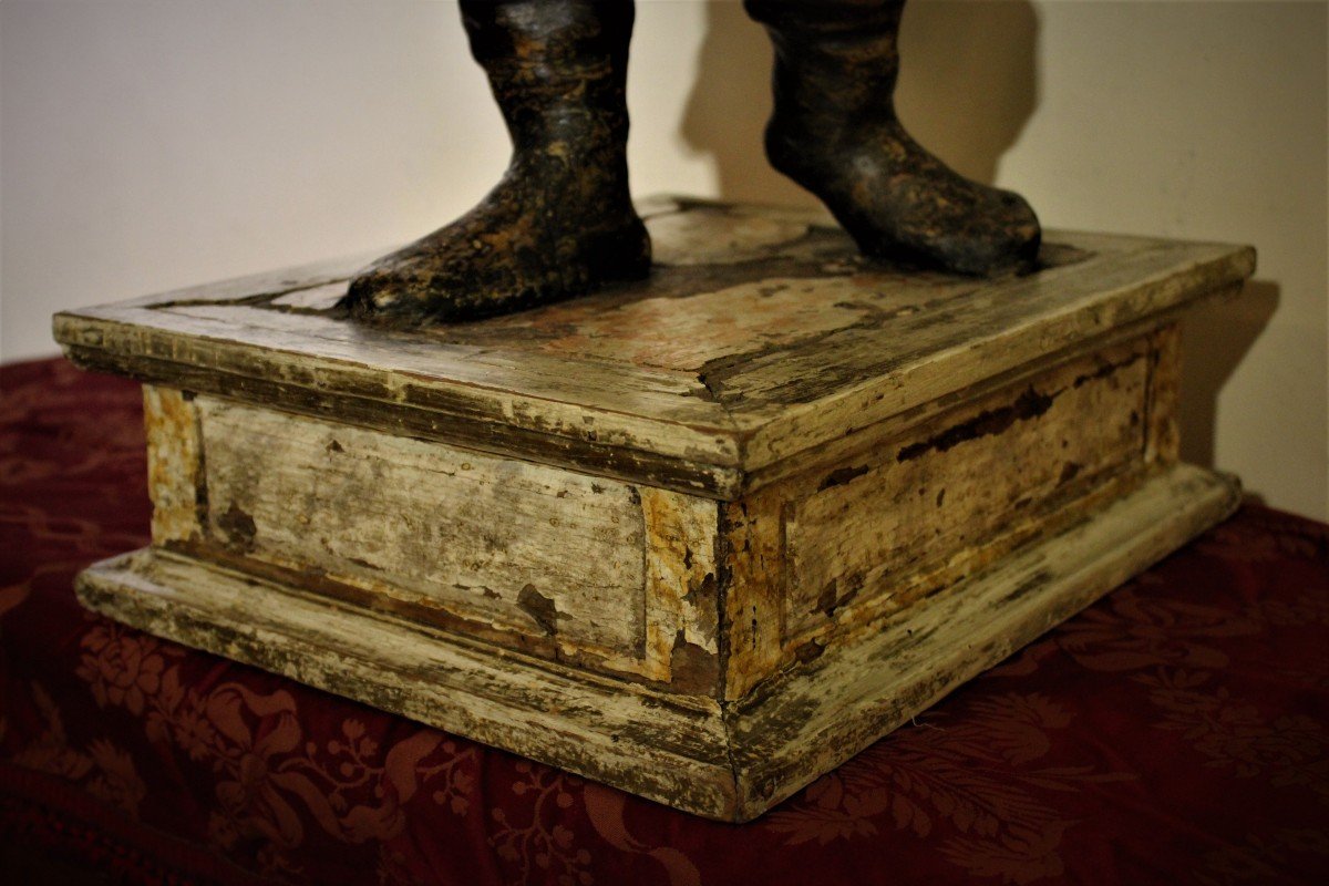 Polychrome Wooden Sculpture, St. Roch On Plinth.-photo-3