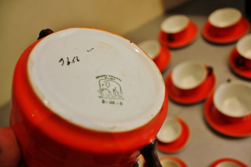 Art Deco Orange Coffee Set Lombarda Ceramics Brand Elefantino-photo-3