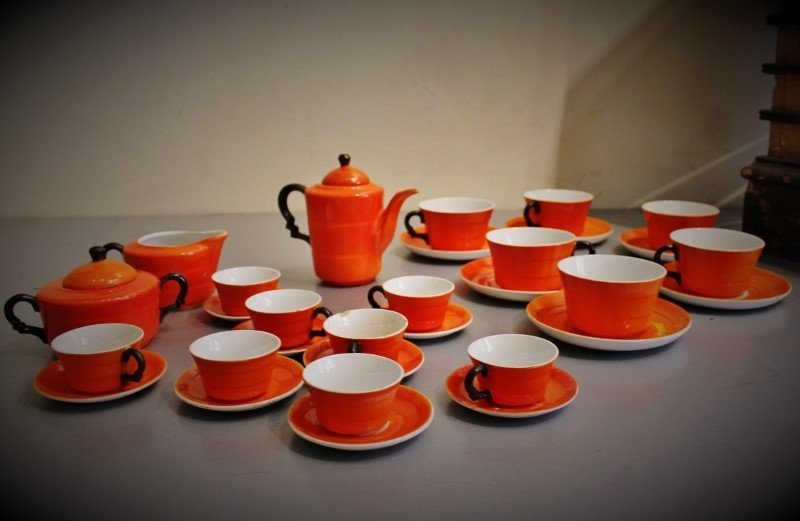 Art Deco Orange Coffee Set Lombarda Ceramics Brand Elefantino