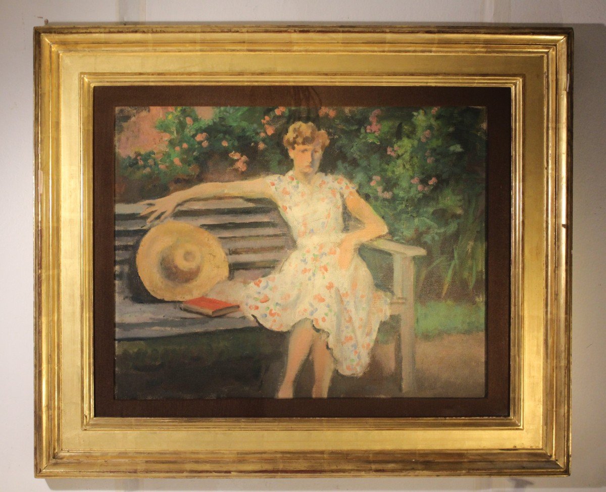 Femme élégante Dans Le Jardin | Peinture à l'Huile-photo-2