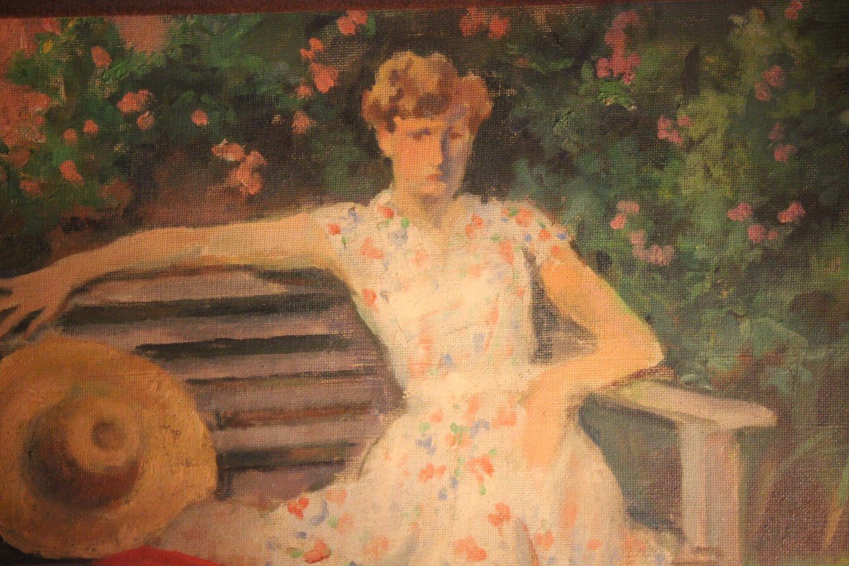 Femme élégante Dans Le Jardin | Peinture à l'Huile-photo-4
