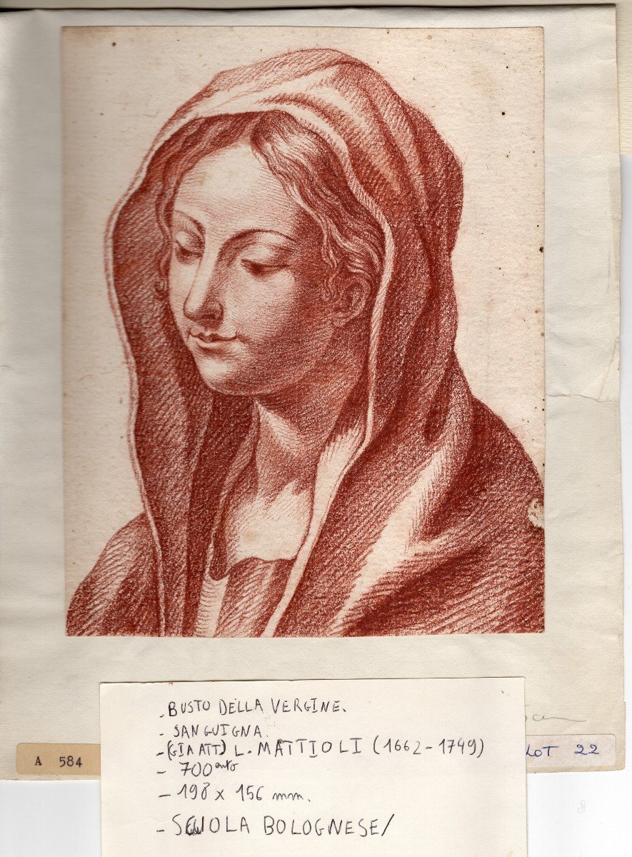Madone - Dessin à La Sanguine Sur Papier - Bologne 18e Siècle Att. Mattioli-photo-4