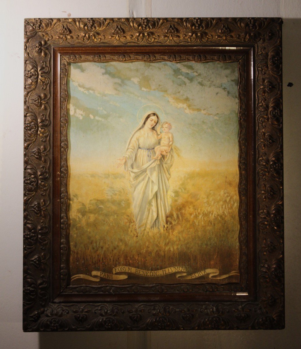 Madonna And Child Protector Of Wheat And Bread Latin Inscription | Oil Painting On Panel