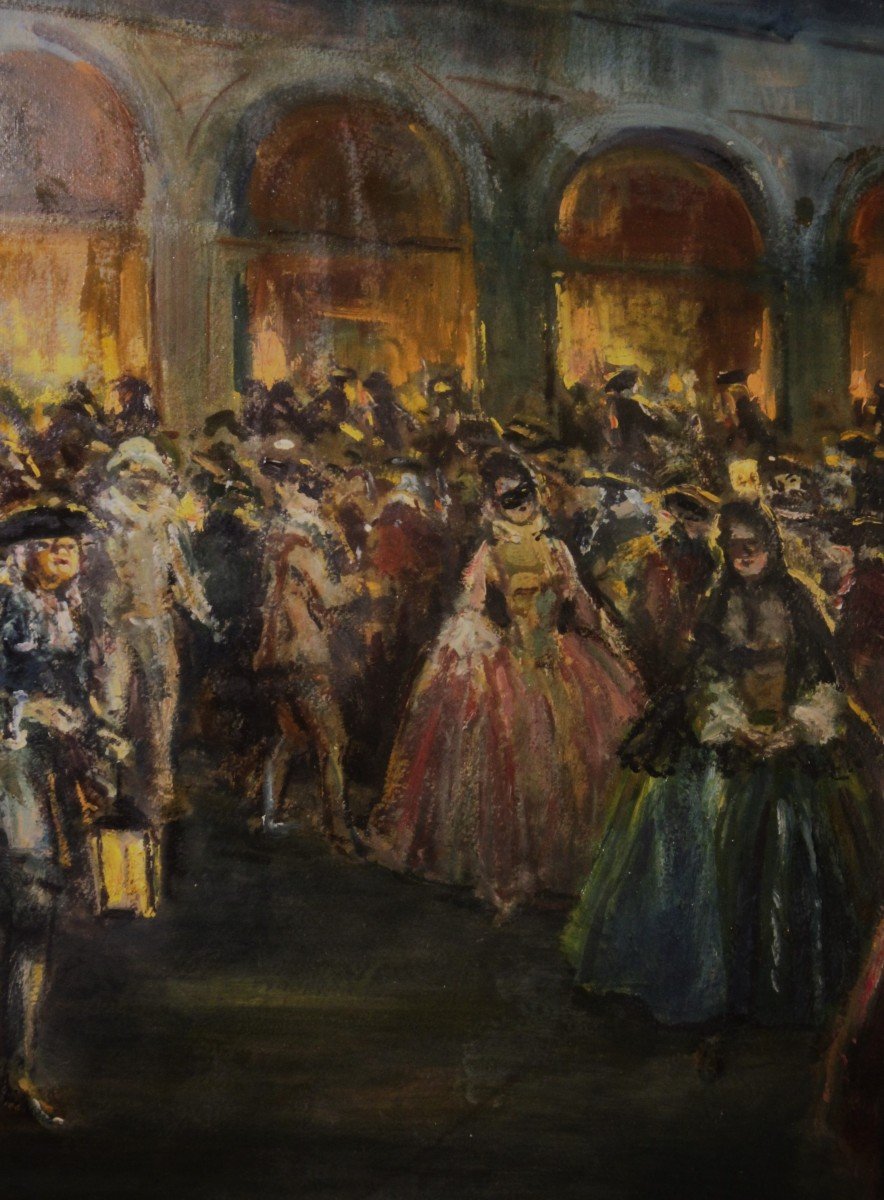 Vincenzo La Bella (naples 1872 - 1954) | Carnaval à Venise - Peinture à l'Huile-photo-2