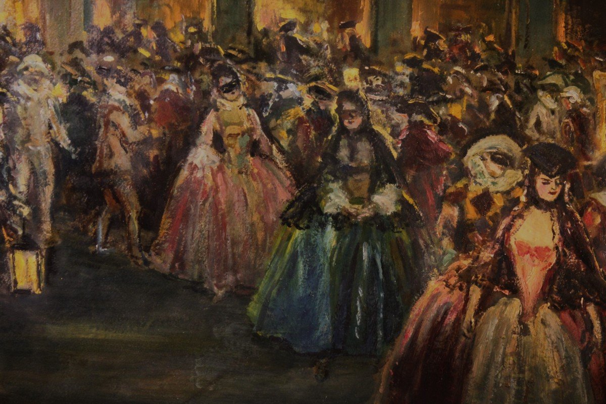 Vincenzo La Bella (naples 1872 - 1954) | Carnival In Venice - Oil Painting-photo-4