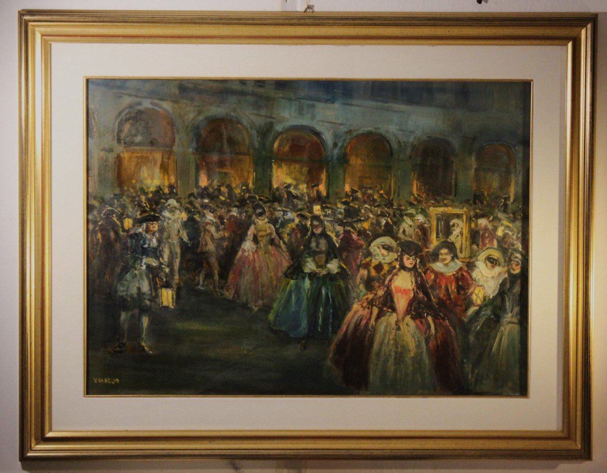 Vincenzo La Bella (naples 1872 - 1954) | Carnival In Venice - Oil Painting-photo-1