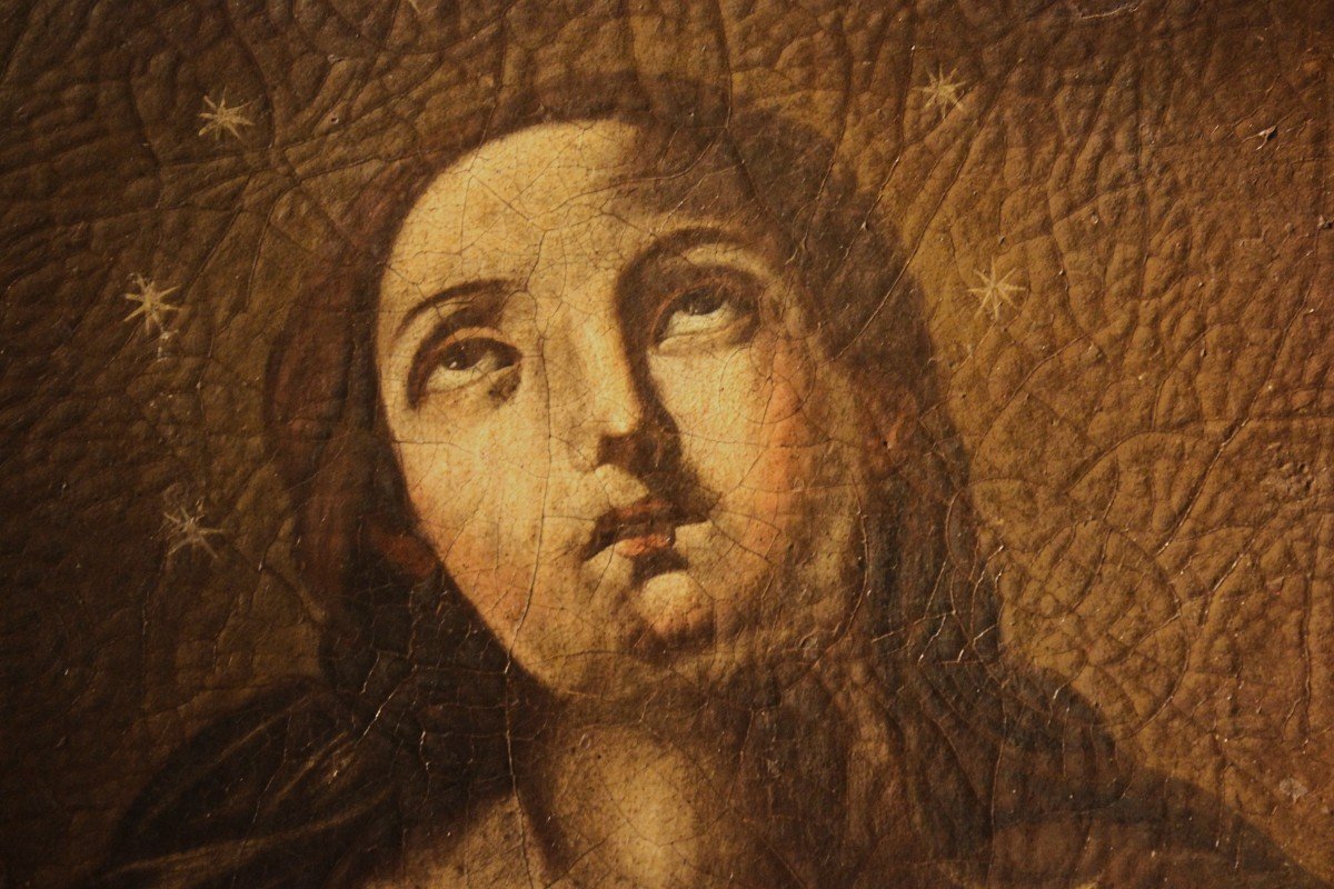 Madone En Prière | Peinture à l'Huile Sur Toile 17e Siècle-photo-3