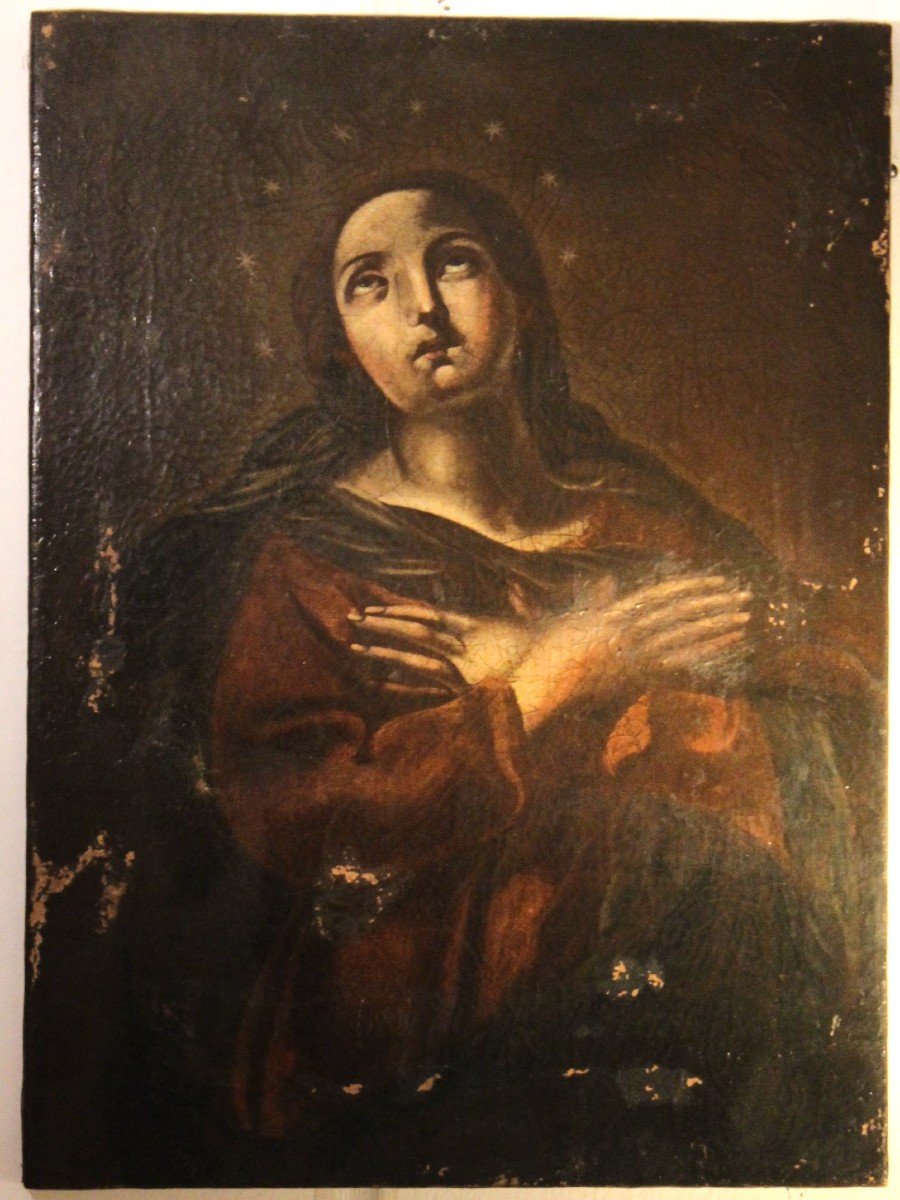 Madone En Prière | Peinture à l'Huile Sur Toile 17e Siècle