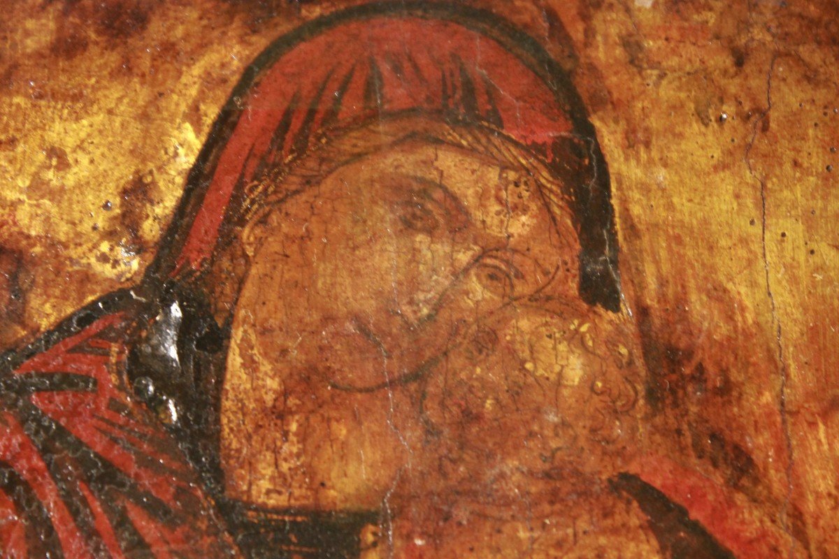 Madonna Of Tenderness, Byzantine Icon Painted On Wood 16th-17th Century.-photo-2