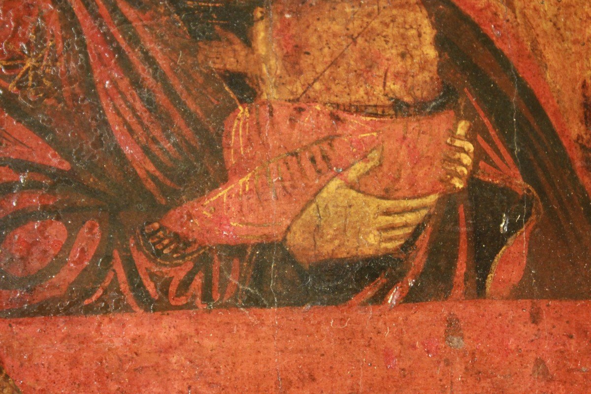 Madonna Of Tenderness, Byzantine Icon Painted On Wood 16th-17th Century.-photo-3