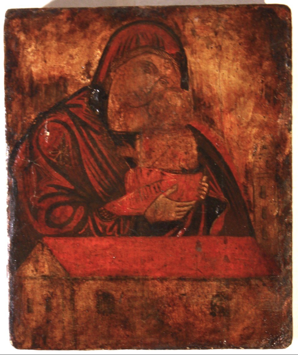 Madonna Of Tenderness, Byzantine Icon Painted On Wood 16th-17th Century.