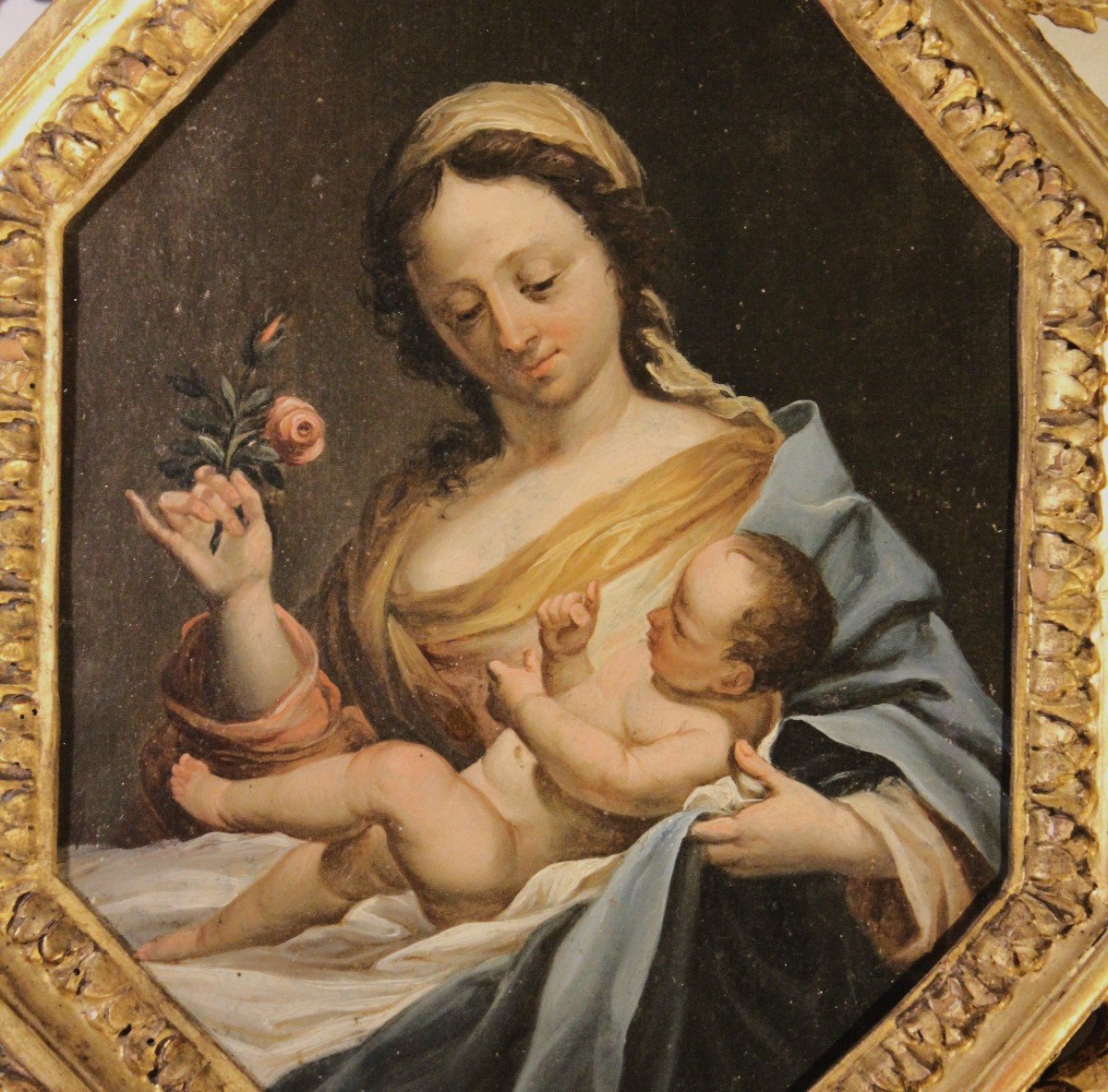 Peinture à l'Huile De La Vierge à La Rose Avec l'Enfant -photo-4