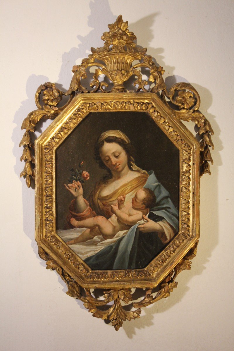 Peinture à l'Huile De La Vierge à La Rose Avec l'Enfant 