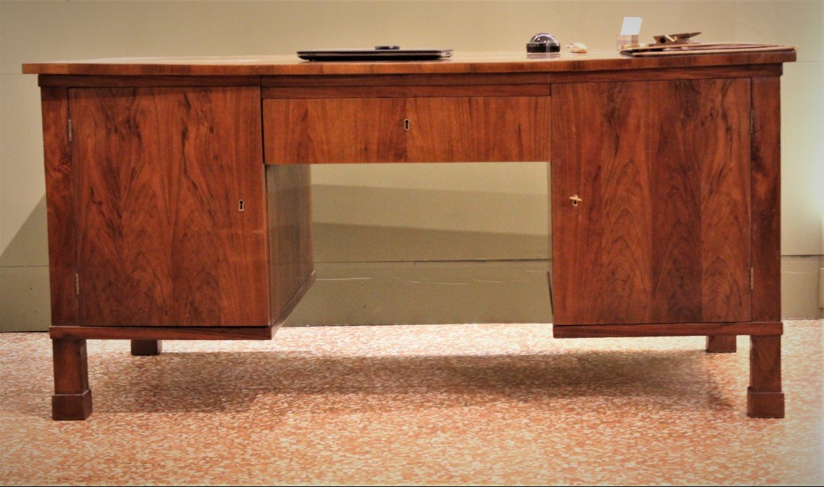 Important Walnut Veneered Desk, Empire Period Writing Surface 190x90cm-photo-3