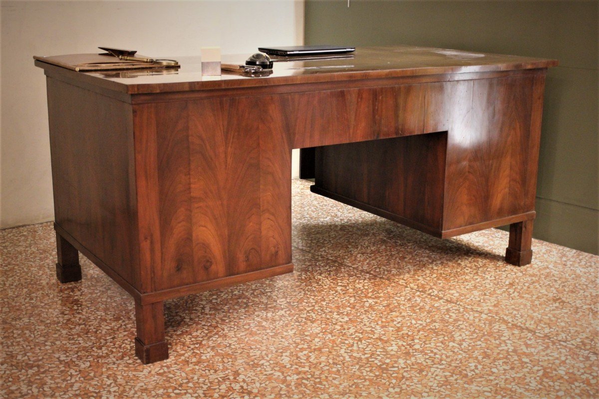 Important Walnut Veneered Desk, Empire Period Writing Surface 190x90cm-photo-4