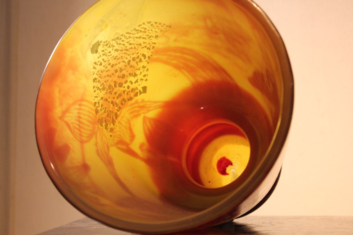 émile Gallé (1846-1904) Red Strawberry Decoration C. 1890 \95 Cristallerie De Gallé Nancy-photo-1