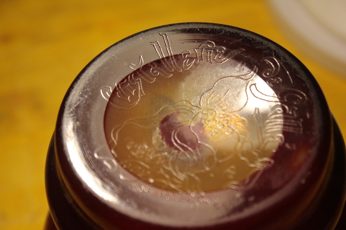 émile Gallé (1846-1904) Red Strawberry Decoration C. 1890 \95 Cristallerie De Gallé Nancy-photo-3