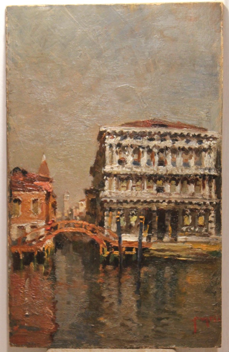 Emanuele Brugnoli (bologne 1859 - Venise 1944) Venise Cà Pesaro, Le Grand Canal, Peinture à l'Huile -photo-2