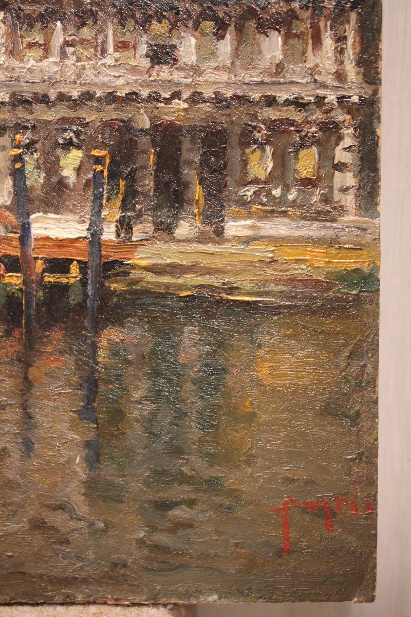 Emanuele Brugnoli (bologne 1859 - Venise 1944) Venise Cà Pesaro, Le Grand Canal, Peinture à l'Huile -photo-3