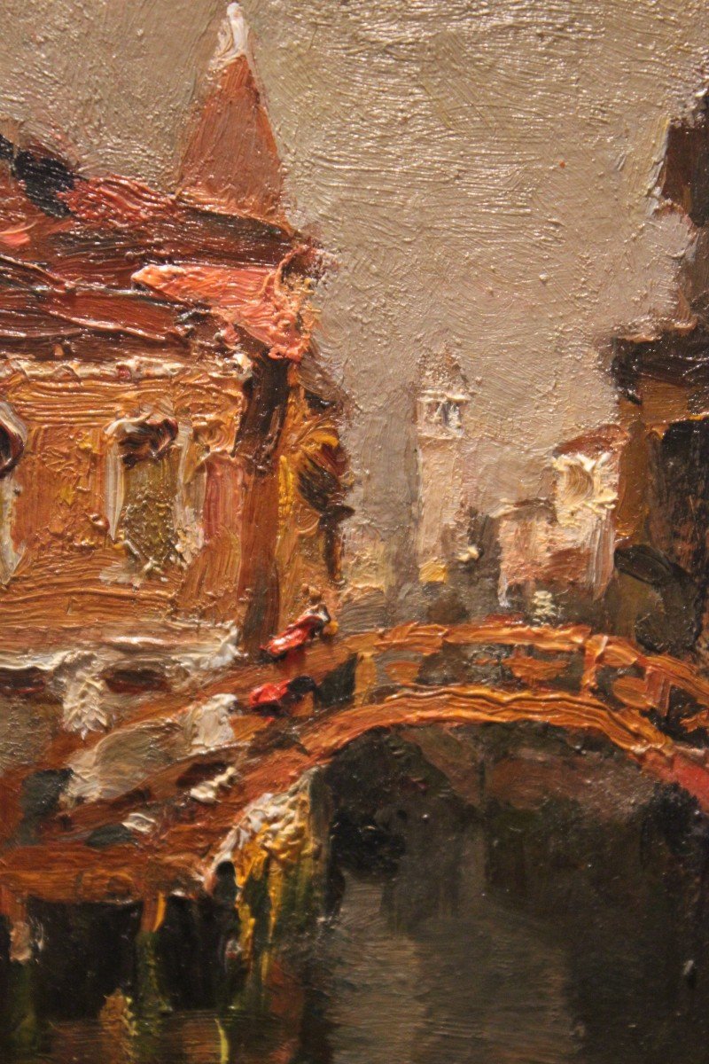 Emanuele Brugnoli (bologne 1859 - Venise 1944) Venise Cà Pesaro, Le Grand Canal, Peinture à l'Huile -photo-4