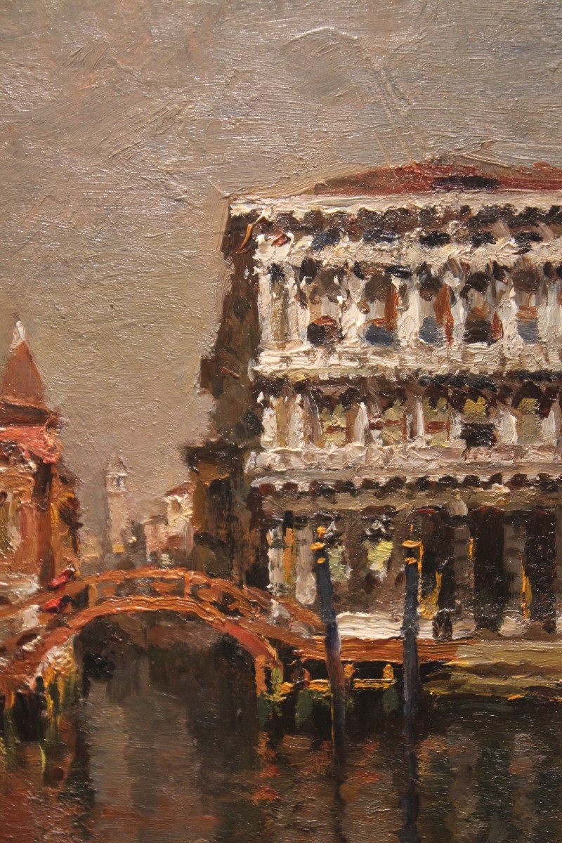 Emanuele Brugnoli (bologne 1859 - Venise 1944) Venise Cà Pesaro, Le Grand Canal, Peinture à l'Huile -photo-1