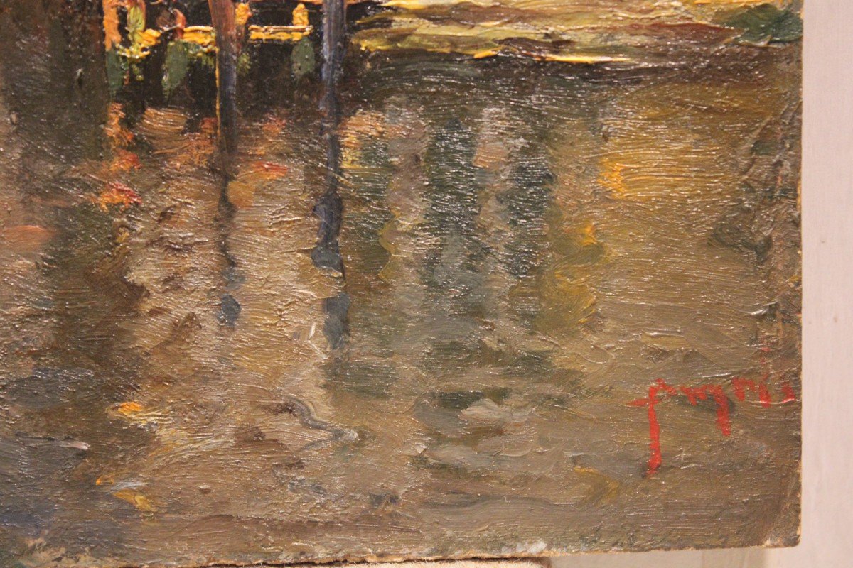 Emanuele Brugnoli (bologne 1859 - Venise 1944) Venise Cà Pesaro, Le Grand Canal, Peinture à l'Huile -photo-3